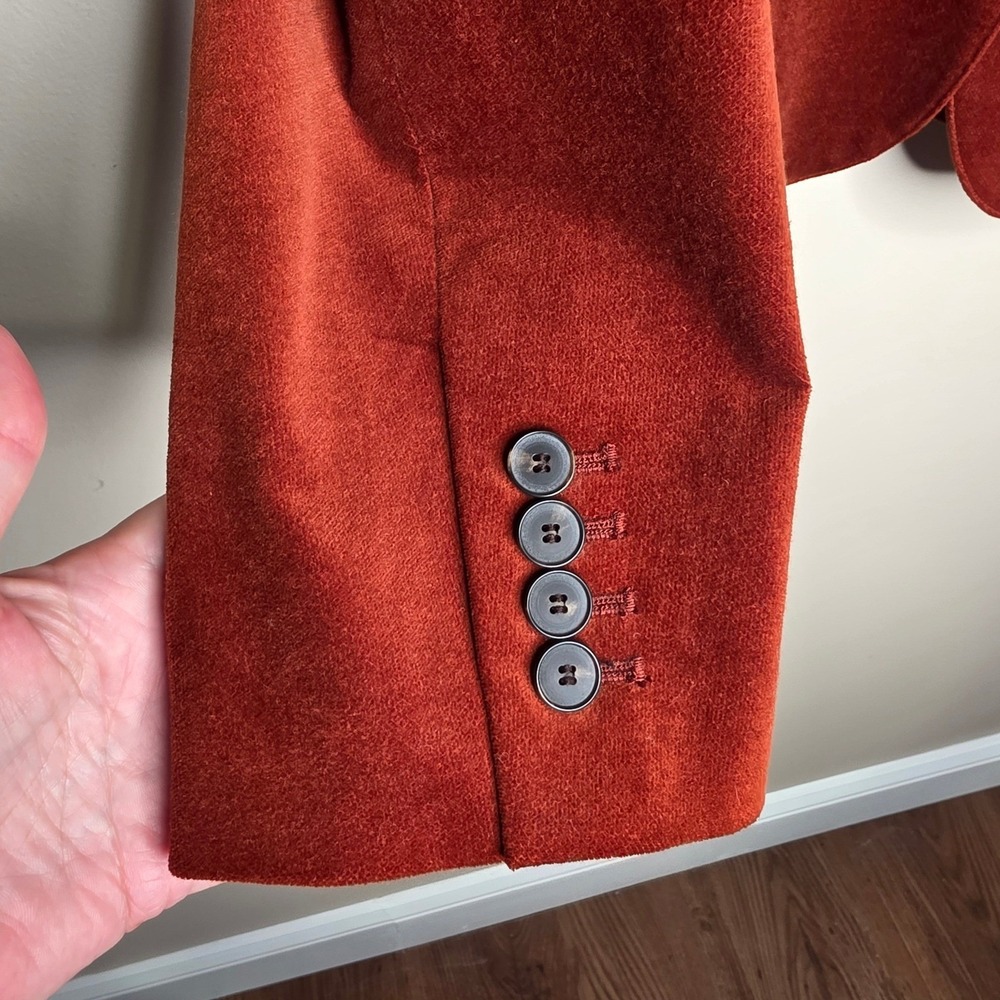 Talbots Blazer Women 14 Rust Orange Velvet Corduroy One Button Professional Fall - Picture 4 of 10